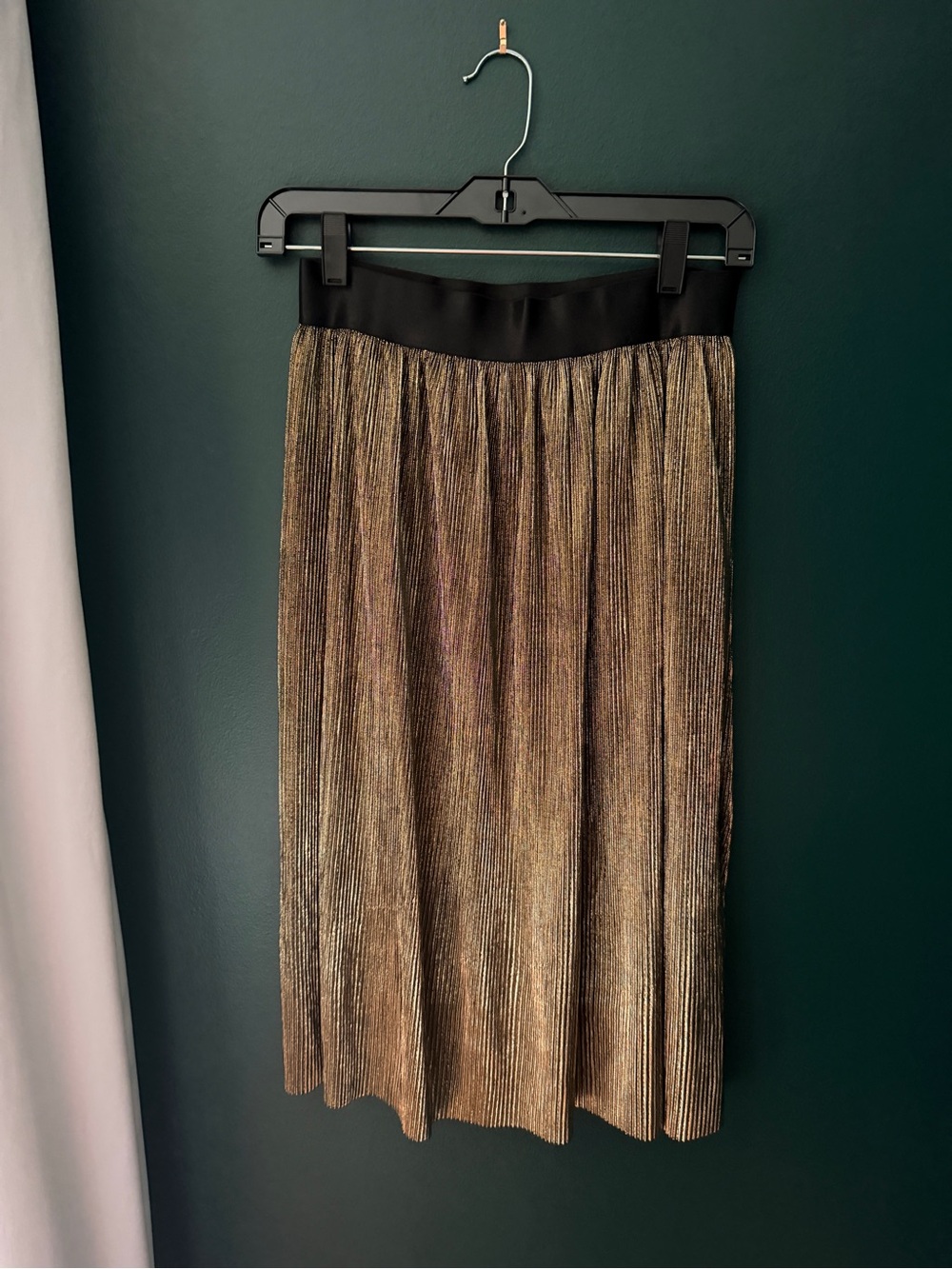 Guess Metallic Gold Pleated Midi Skirt